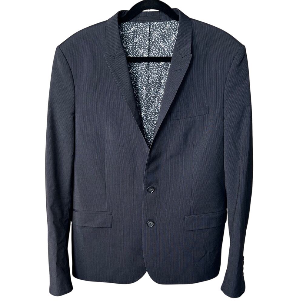 The Kooples Navy Pinstripe Blazer Music Lining Slim Fit Designer Jacket - US 38R